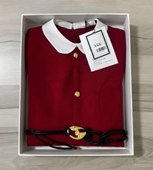 VGU2053 ĐẦM ĐỎ CỔ SEN DÁNG DÀI KÈM ĐAI