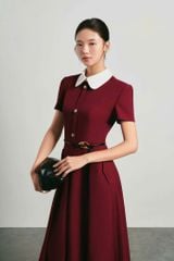 VGU2053 ĐẦM ĐỎ CỔ SEN DÁNG DÀI KÈM ĐAI