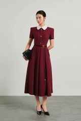 VGU2053 ĐẦM ĐỎ CỔ SEN DÁNG DÀI KÈM ĐAI