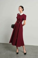 VGU2053 ĐẦM ĐỎ CỔ SEN DÁNG DÀI KÈM ĐAI