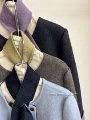 LEN6046 KHOÁC DẠ CỪU PHỐI MÀU KÈM KHĂN (XÁM) 26336