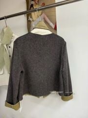 LEN6046 KHOÁC DẠ CỪU PHỐI MÀU KÈM KHĂN (XÁM) 26336