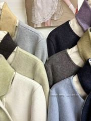 LEN6046 KHOÁC DẠ CỪU PHỐI MÀU KÈM KHĂN (XÁM) 26336