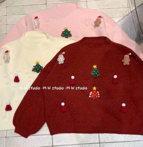 LEN6002 ÁO LEN H.TIẾT NOEL BI NỔI (HỒNG) 398