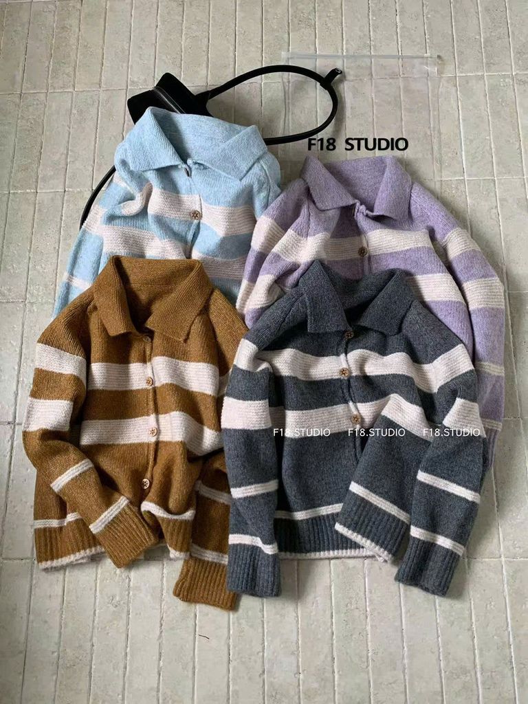 LEN5992 ÁO LEN SỌC CỔ POLO (NÂU) F925