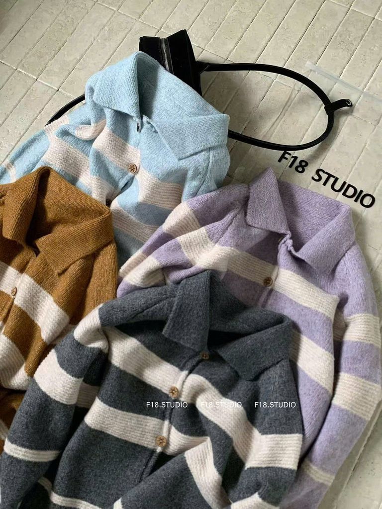 LEN5992 ÁO LEN SỌC CỔ POLO (NÂU) F925