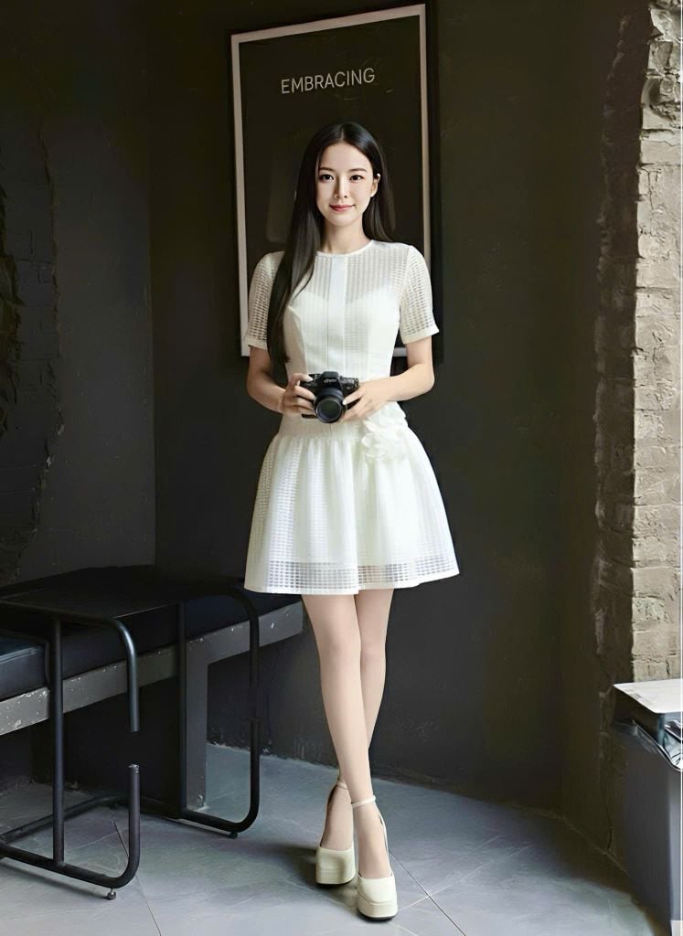 VGU2086 ĐẦM REN LƯỚI NGẮN EO ĐÍNH HOA