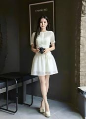 VGU2086 ĐẦM REN LƯỚI NGẮN EO ĐÍNH HOA