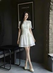 VGU2086 ĐẦM REN LƯỚI NGẮN EO ĐÍNH HOA