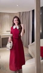 VGU2091 ĐẦM ĐỎ TK CỔ SEN DÁNG DÀI