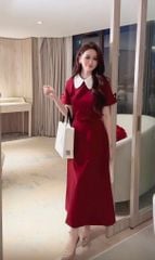 VGU2091 ĐẦM ĐỎ TK CỔ SEN DÁNG DÀI