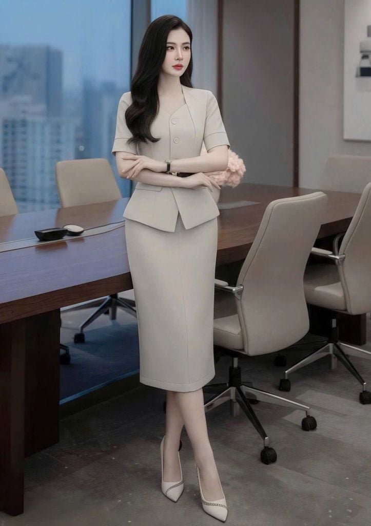 VGU2100 SET CÔNG SỞ - CHÂN VÁY A THANH LỊCH ( KÈM NỊT)