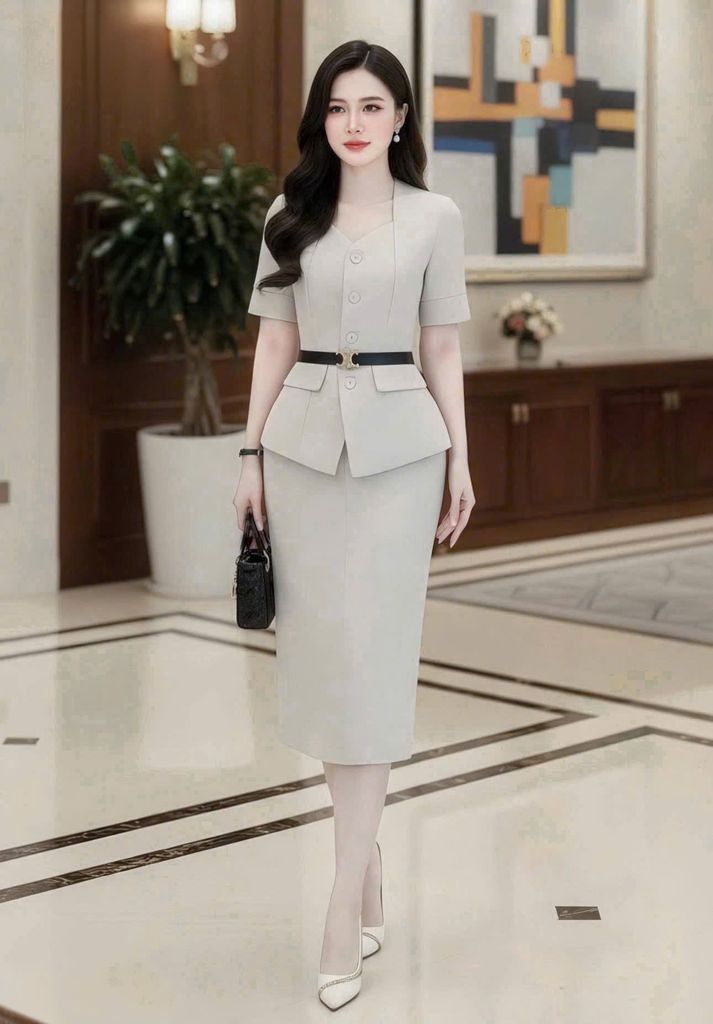 VGU2100 SET CÔNG SỞ - CHÂN VÁY A THANH LỊCH ( KÈM NỊT)