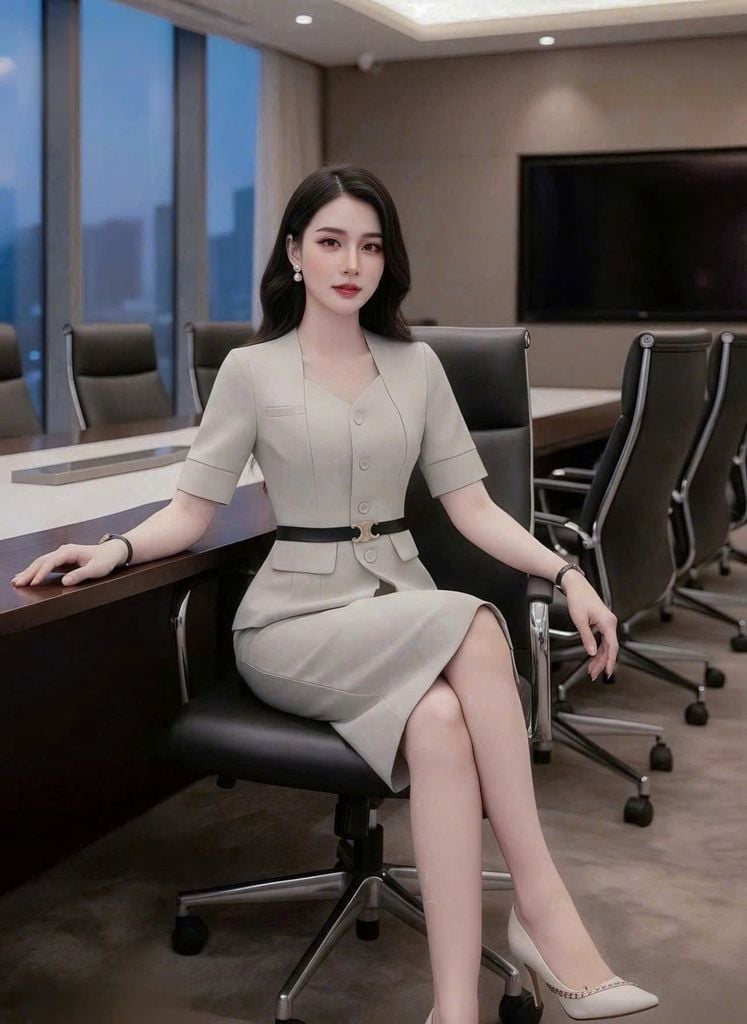 VGU2100 SET CÔNG SỞ - CHÂN VÁY A THANH LỊCH ( KÈM NỊT)