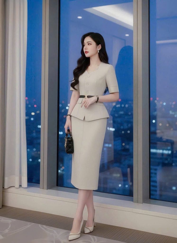 VGU2100 SET CÔNG SỞ - CHÂN VÁY A THANH LỊCH ( KÈM NỊT)