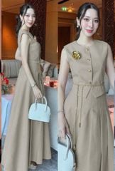 VGU2110 SET ÁO SÁT NÁCH TAG HOA - CHÂN VÁY DÀI + ĐAI EO