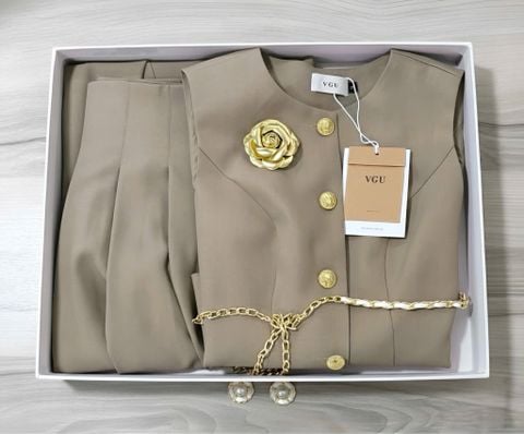 VGU2110 SET ÁO SÁT NÁCH TAG HOA - CHÂN VÁY DÀI + ĐAI EO