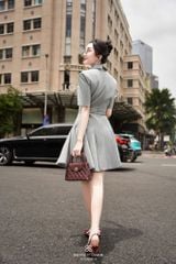 VGU2102 ĐẦM SỌC CỔ SƠMI PHỐI NÚT FORM NGẮN XÒE