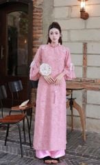 VGU2105 SET ÁO DÀI CÁCH TÂN LÔNG VŨ CỔ BÈO (HỒNG)