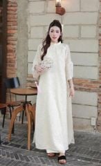 VGU2107 SET ÁO DÀI CÁCH TÂN LÔNG VŨ CỔ BÈO (KEM)