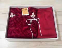 VGU2106 SET ÁO DÀI CÁCH TÂN LÔNG VŨ CỔ BÈO (ĐỎ)