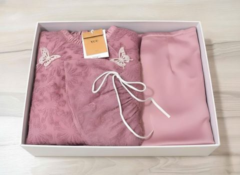 VGU2105 SET ÁO DÀI CÁCH TÂN LÔNG VŨ CỔ BÈO (HỒNG)