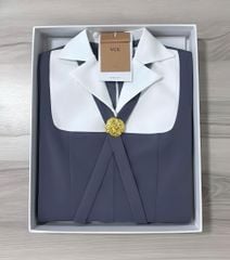 VGU2115 ĐẦM XÁM NGẮN CỔ VEST ĐÍNG TAG