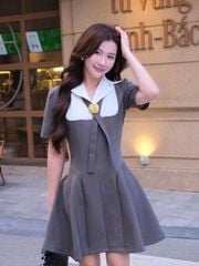 VGU2115 ĐẦM XÁM NGẮN CỔ VEST ĐÍNG TAG