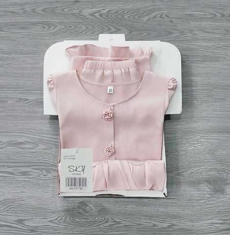 SKY9778 SET LỤA ĐÍNH HOA VIỀN BÈO - QUẦN DÀI (HỒNG)