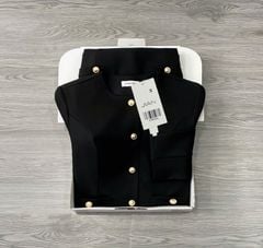 TB9830 SET ÁO TAY DÀI NÚT K.LOẠI PHỐI TÚI - CHÂN VÁY MIDI (ĐEN)