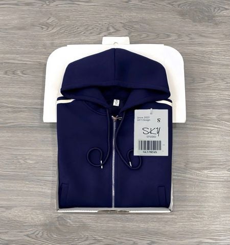 SKY9854 ÁO KHOÁC LỬNG PHỐI SỌC CÓ NÓN (X.ĐEN)