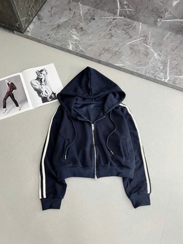 SKY9854 ÁO KHOÁC LỬNG PHỐI SỌC CÓ NÓN (X.ĐEN)