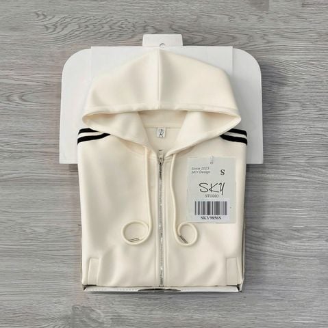 SKY9856 ÁO KHOÁC LỬNG PHỐI SỌC CÓ NÓN (KEM)