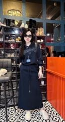 SKY9857 SET THUN ÁO CỔ TIM THÊU CHỮ - CHÂN VÁY DÀI (ĐEN)