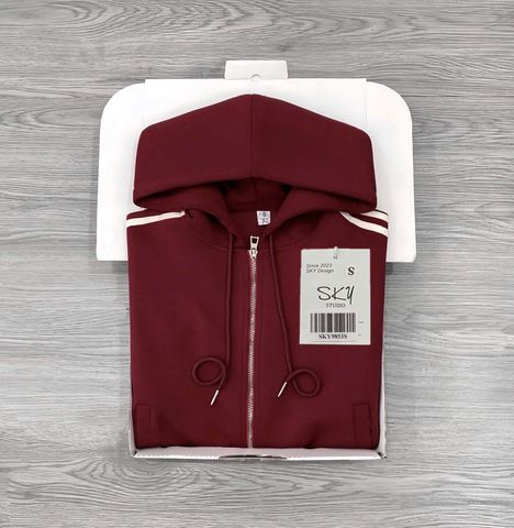 SKY9853 ÁO KHOÁC LỬNG PHỐI SỌC CÓ NÓN (ĐỎ)