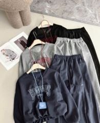 SKY9858 SET THUN ÁO CỔ TIM THÊU CHỮ - CHÂN VÁY DÀI (XĐEN)