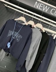 SKY9858 SET THUN ÁO CỔ TIM THÊU CHỮ - CHÂN VÁY DÀI (XĐEN)