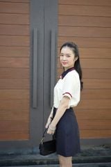 SKY9835 SET ÁO KEM CỔ SEN PHỐI VIỀN - C.VÁY ĐẮP TÀ NGẮN