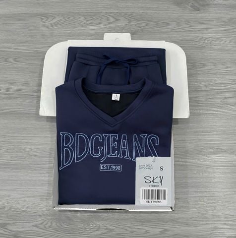 SKY9858 SET THUN ÁO CỔ TIM THÊU CHỮ - CHÂN VÁY DÀI (XĐEN)