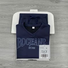 SKY9858 SET THUN ÁO CỔ TIM THÊU CHỮ - CHÂN VÁY DÀI (XĐEN)