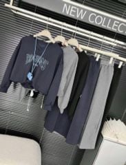 SKY9859 SET THUN ÁO CỔ TIM THÊU CHỮ - CHÂN VÁY DÀI (XÁM)