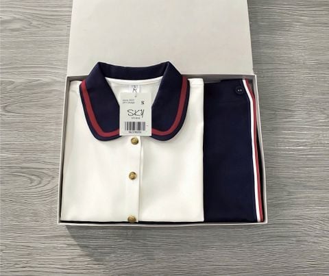 SKY9835 SET ÁO KEM CỔ SEN PHỐI VIỀN - C.VÁY ĐẮP TÀ NGẮN