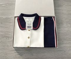 SKY9835 SET ÁO KEM CỔ SEN PHỐI VIỀN - C.VÁY ĐẮP TÀ NGẮN