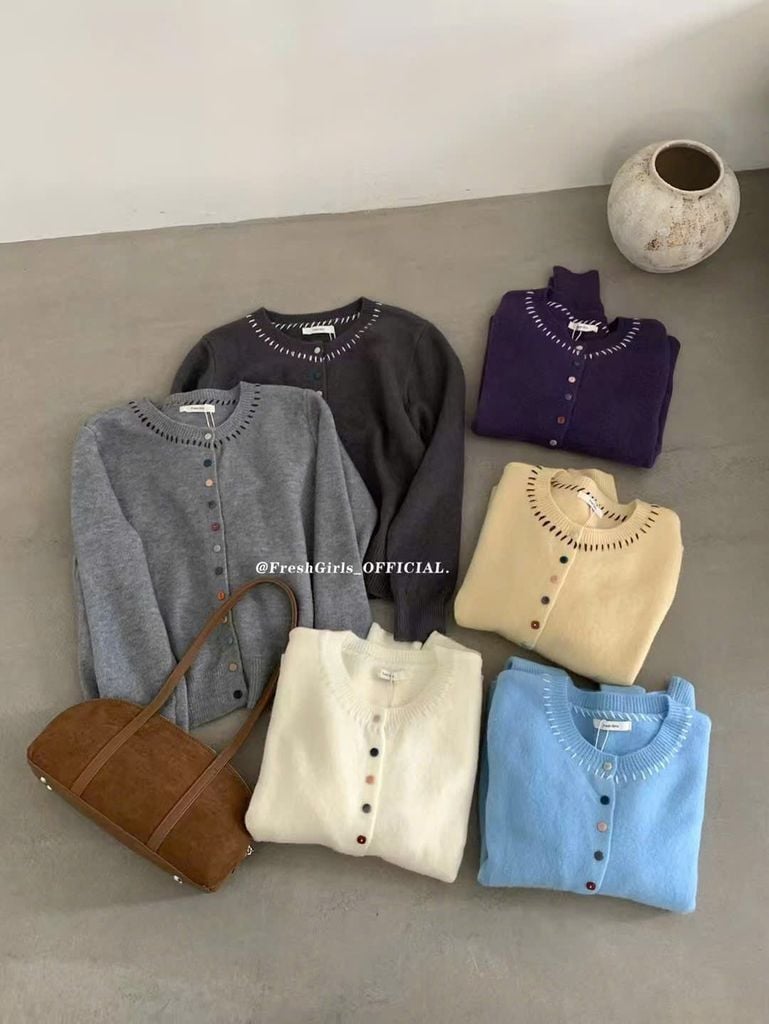 LEN6221 KHOÁC LEN NÚT MÀU CỔ ĐAN CHỈ (X.BIỂN) 6823