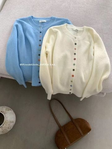 LEN6223 KHOÁC LEN NÚT MÀU CỔ ĐAN CHỈ (KEM) 6823