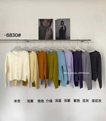 LEN6226 KHOÁC LEN VIỀN SÓNG NÚT TIM (VÀNG) 6830