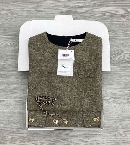 KS1678 - ĐẦM NGẮN ĐÍNH HOA - KÈM DÂY THẮT EO ( MÀU NÂU ẢNH GẤP GỌN)