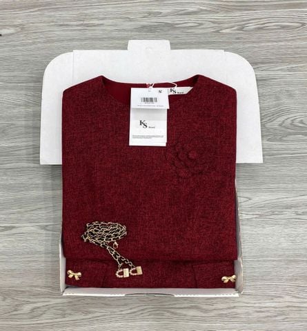 KS1679 - ĐẦM NGẮN ĐÍNH HOA - KÈM DÂY THẮT EO ( MÀU ĐỎ)