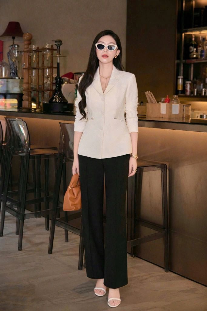 KS1751 - SET ÁO VEST TÚI ĐÍNH NƠ - QUẦN TÂY ĐEN