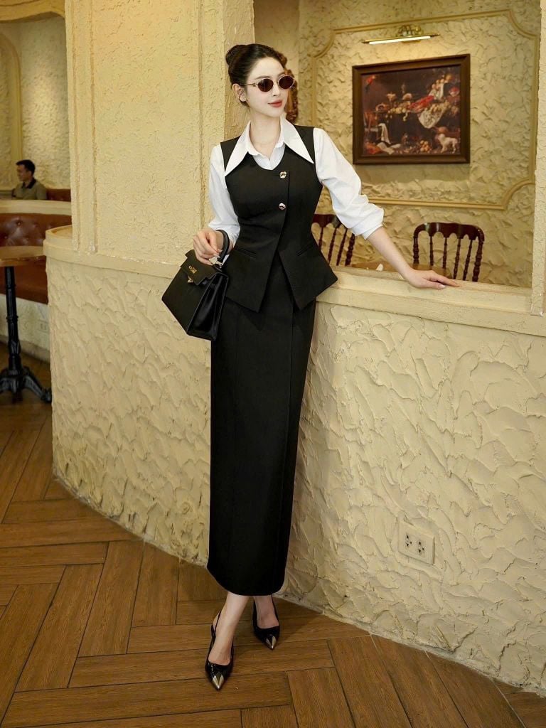 VGU2191 - SET 3 MÓN ÁO GILE + ÁO SƠ MI + CHÂN VÁY